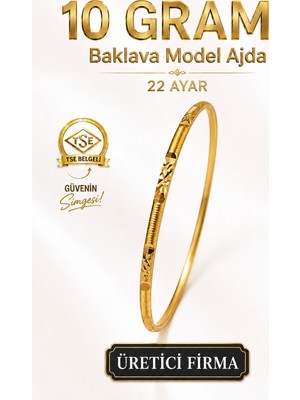 Aks Gold 22 Ayar TSE Belgeli (10 GRAM) Baklava Model Ajda Altın Bilezik İşçiliksiz