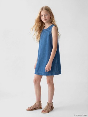 Lc Waikiki Yeni Sezon Bisiklet Yaka Kız Çocuk Jean Elbise