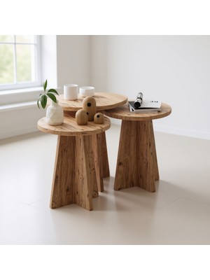 HMC Decor 3'lü Mantar Zigon Sehpa Takımı Yuvarlak Suntalam Malzemeden İskandinav Stili 44 cm Derinlik