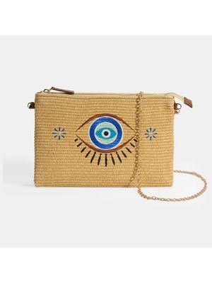 Kadın Taba Göz Nakışlı Hasır Clutch