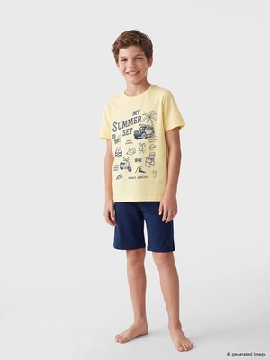 Lc Waikiki Yeni Sezon Baskılı Erkek Çocuk Şortlu Pijama Takımı