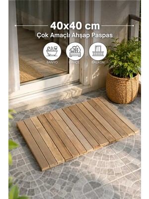 Reyo Ahşap Ipli Banyo Paspası, Bahçe Balkon Paspası 40X40CM