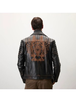 Desa Bill Kahve Erkek Kartallı Vintage Biker Deri Mont