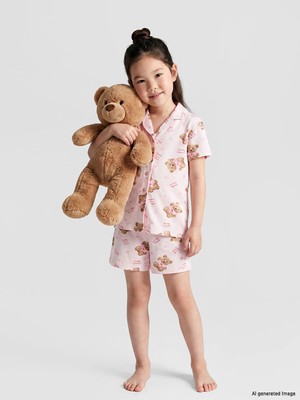 Lc Waikiki Yeni Sezon Ayıcık Baskılı Kız Çocuk Şortlu Pijama Takımı