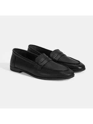 Kadın Siyah Slip-On Deri Loafer