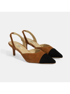 Kadın Taba Slingback Süet Topuklu Ayakkabı