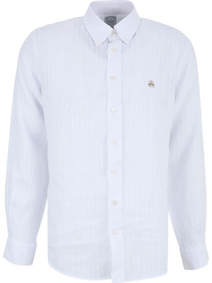 Brooks Brothers Beyaz Erkek Düğmeli Regular Fit Çizgili Gömlek BBSS26MSH029