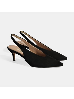 Desa Siyah Kadın Süet Slingback Topuklu Ayakkabı