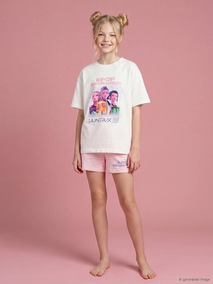 Lc Waikiki Yeni Sezon K-Pop Demon Hunters Baskılı Kız Çocuk Şortlu Pijama Takım