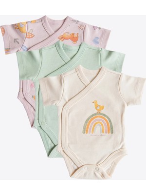 Kitikate Organik Cute Bunny 3'lü Kruvaze Kısa Kol Body Pembe