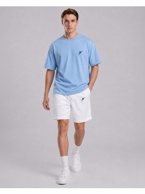 Backlain Mod Style Logo Erkek Oversize 2'li Takım Şort %100 Pamuk Rahat Kalıp