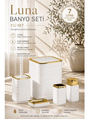 Okyanus Home Luna Gold Serisi Beyaz Kare 5'Li Banyo Seti
