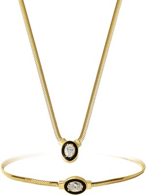 Bilezikci Şikel 14 Ayar Oval Taşlı Altın Set