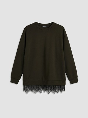 Lc Waikiki Yeni Sezon Bisiklet Yaka Dantel Detaylı Kadın Sweatshirt Tunik