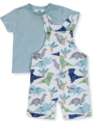 Mothercare Erkek Bebek Şort Salopet-Tshirt Dinozor Baskılı Bisiklet Yaka Kısa Kol Reçme
