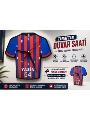 YSN Sounds Isimli Taraftar Duvar Saati , Kişiye Özel - Hediyelik Isimli Forma Duvar Saati - Isimli Bordo Mavi Duvar Saati