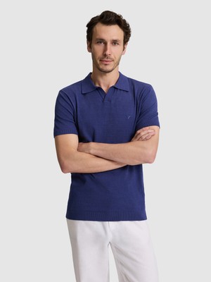 Cacharel Erkek Indigo Slim Fit Modal Karışımlı Apaş Yaka Triko T-Shirt 50324008-VR028