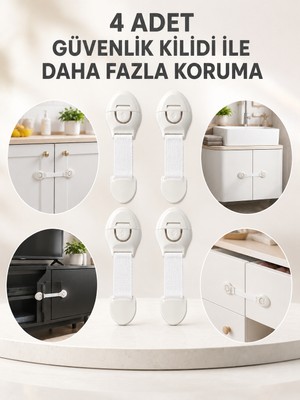 Toyigoo 4'lü Esnek Kayışlı Çocuk Güvenlik Kilidi Pratik ve Güvenli Kullanım - Lisinya