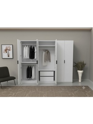 dolapmodellericom  6 Kapaklı Gardırop Beyaz Komple Mdf