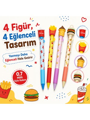 Mikro 2'li Fast Food Figürlü Uçlu Kalem 0.7 mm Sevimli Mekanik Kalem Hamburger, Patates, Içecek, Dondurma Tasarımlı Okul Yazı Kalemi