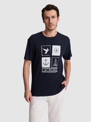 Cacharel Erkek Lacivert Regular Fit Baskılı Pamuk Karışımlı Bisiklet Yaka T-Shirt 50320529-VR033