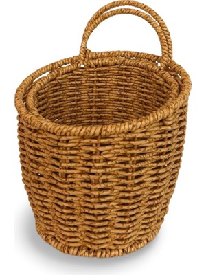 Welcomein 2’li Rattan Kulplu Sepet Seti Büyük ve Küçük Dekoratif Organizer Sepet Banyo Mutfak Salon Düzenleyici