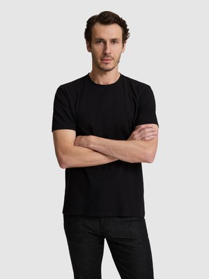 Cacharel Erkek Siyah Regular Fit Pamuk Karışımlı Bisiklet Yaka T-Shirt 50324374-VR046