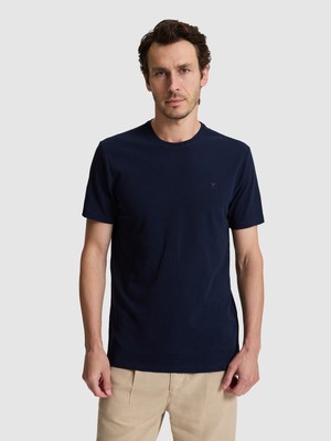 Cacharel Lacivert Regular Fit Pamuk Karışımlı Çizgili Bisiklet Yaka T-shirt 50320530 VR033