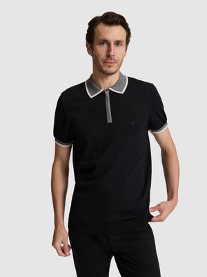 Cacharel Erkek Siyah Slim Fit Fermuarlı Polo Yaka Triko T-Shirt 50326034-VR046