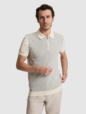 Cacharel Erkek Açık Gri Slim Fit %100 Pamuk Fermuarlı Polo Yaka Triko T-Shirt 50320671-VR001