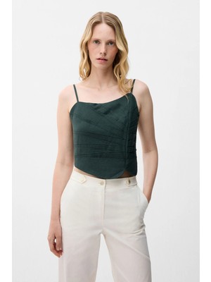 adL  Drape Detaylı Keten Bluz Yeşil 11546256000