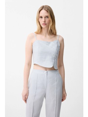 adL Drape Detaylı Keten Bluz Gri 11546256000