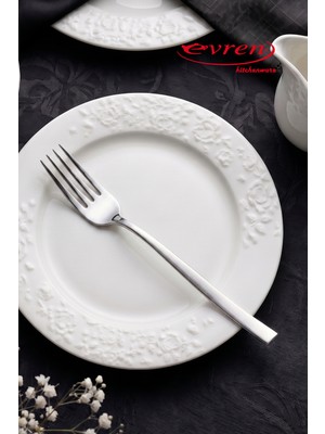 EVREN MUTFAK 12 Parça (Düzine) Rüya Model Çelik Yemek Çatalı 4 mm (Silver)