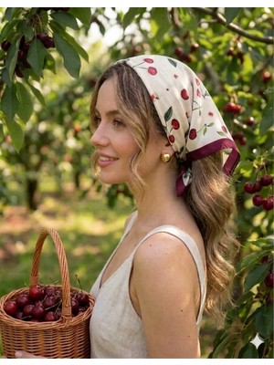 Trend Dokunuş 50-50 Saten Kadın Kirazlı Fular Bandana