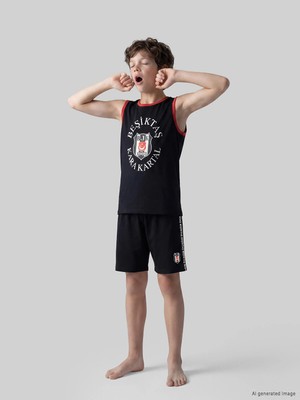 Lc Waikiki Yeni Sezon Beşiktaş Baskılı Erkek Çocuk Şortlu Pijama Takımı