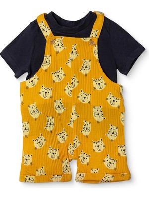 Hellobaby Erkek Bebek Şort Salopet-Tshirt Düğmeli Bisiklet Yaka Kısa Kol Reçme