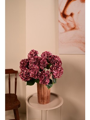  Bordo Yapay  Ortanca Çiçeği Tek Dal Premium Canlı Islak Dokulu 68 cm
