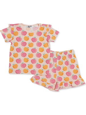 Hellobaby Kız Bebek Tişört-Şort Meyve Baskılı Bisiklet Yaka Short Sleeve Reçme
