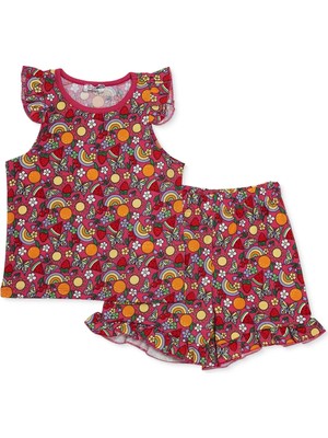 Hellobaby Kız Bebek Atlet-Şort Meyve Baskılı Bisiklet Yaka Sleeveless Reçme
