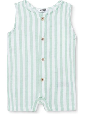 Hellobaby Erkek Bebek Kısa Tulum Çizgili Düğmeli Bisiklet Yaka Sleeveless Reçme