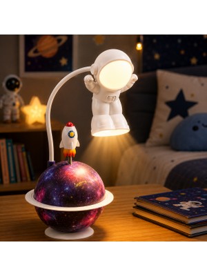 CoverZone Astronot Temalı 2'si 1 Arada Masa Lambası ve Gece Lambası USB Şarjlı 400MAH Bataryalı Renkli Gezegen Gece Işığı 5V 3W LED Aydınlatma Uzay Temalı Dekoratif Lamba | YC-7902