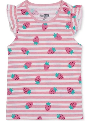 Hellobaby Kız Bebek Atlet-Tişört Çilek Baskılı Bisiklet Yaka Sleeveless