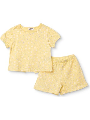 Hellobaby Kız Bebek Bluz-Şort Çiçek Baskılı Bisiklet Yaka Short Sleeve Reçme