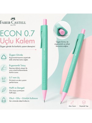 Faber-Castell Econ 0.7 Uçlu Kalem Çift Renkli Üçgen Gövdeli Mekanik Kalem Pembe Mavi Yeşil Renk Seçenekli Okul Ofis Yazı Kalemi