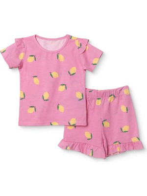 Hellobaby Kız Bebek Tişört-Şort Meyve Baskılı Bisiklet Yaka Short Sleeve Reçme