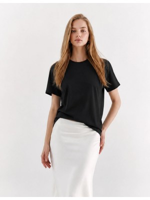 Organickid Basic Kadın Loose Siyah T-Shirt