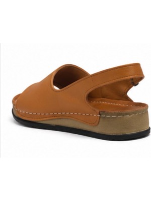 N Napa Shoe NP.306.TABA Deri Napa Shoe Hakiki Deri Kadın Sandalet – Ayarlanabilir Tokalı Günlük Konfor Sandalet | Taba