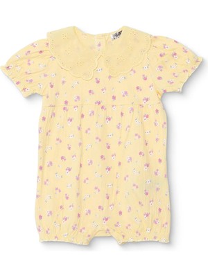 Hellobaby Kız Bebek Kısa Tulum Çiçek Baskılı Çıtçıtlı Bebe Yaka Short Sleeve Lastikli