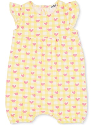 Hellobaby Kız Bebek Kısa Tulum Kalp Baskılı Çıtçıtlı Bisiklet Yaka Kısa Kol Lastikli