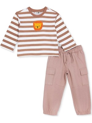 Hellobaby Erkek Bebek Tişört-Pantolon Hayvan Baskılı Bisiklet Yaka Long Sleeve Lastikli